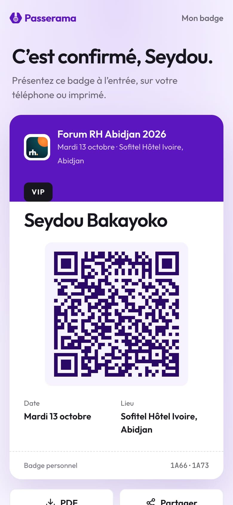 Badge Passerama sur un téléphone